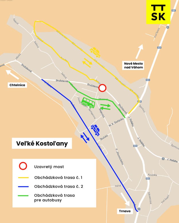 Obchádzkové trasy. (zdroj: TTSK)