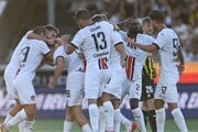 Radosť hráčov Trnavy po strelení gólu  počas odvetného zápasu 1. predkola Európskej ligy BK Häcken - FC Spartak Trnava.