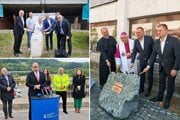 Poklepali základný kameň plavárne v Kysuckom Novom Meste (vľavo hore), ale aj Palárikovho domu v Čadci (vpravo), pred podpisom zmlúv sú chýbajúce úseky diaľnice D3 (vľavo dole).