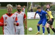 Patrik Žilla (vľavo) strelil cez víkend hetrik, vpravo snímka zo zápasu Nedožery-Brezany - Nitrianske Sučany