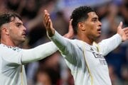 Jude Bellingham (vpravo) sa teší z gólu v zápase Ligy majstrov Real Madrid - Juventus Turín.