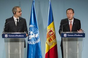Predseda vlády Andorrského kniežatstva Antoni Marti a generálney tajomník OSN Pan Ki-mun.