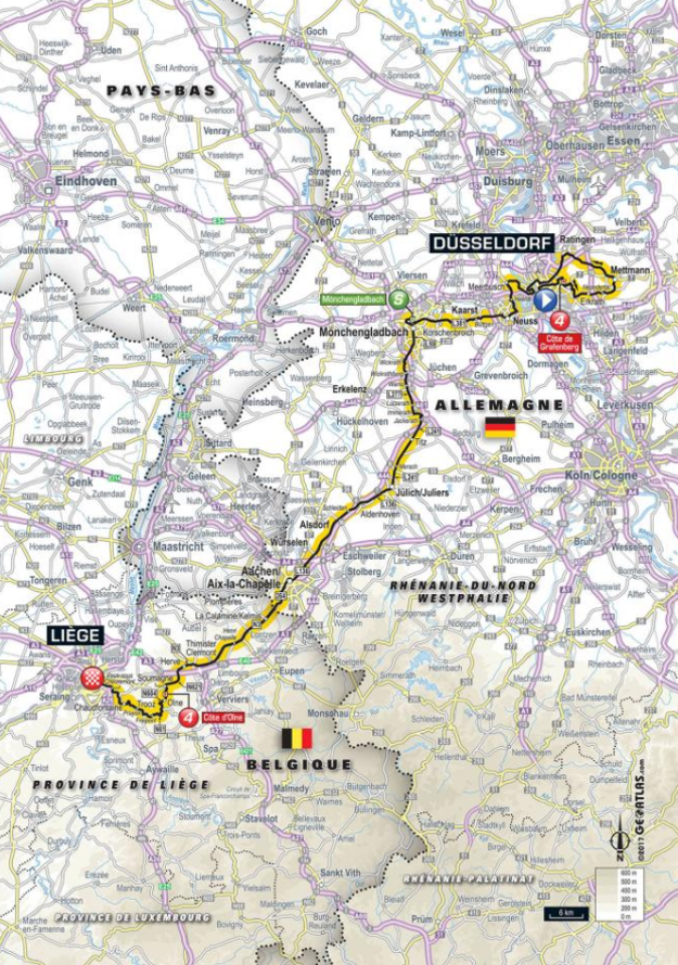 Mapa druhej etapy Tour de France 2017.
