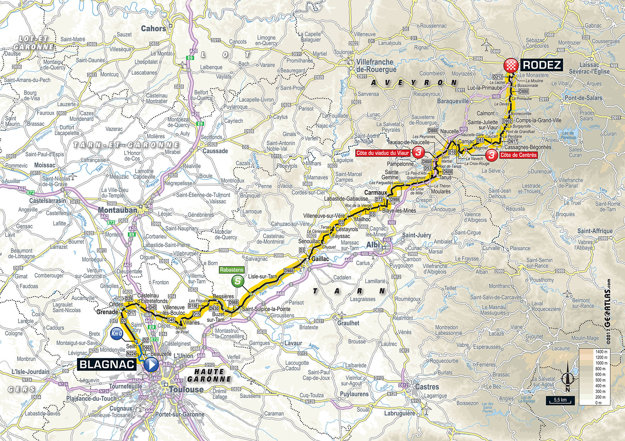 Mapa štrnástej etapy Tour de France 2017.