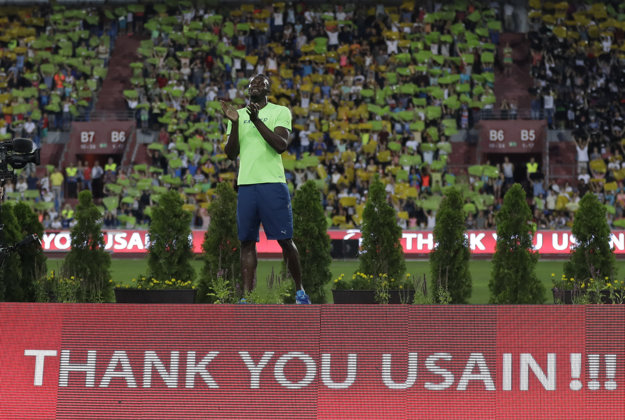 Usain Bolt počas rozlúčky na Zlatej tretre.