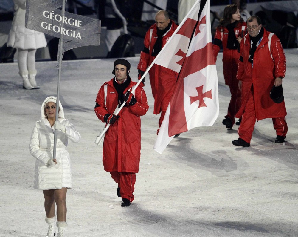 Gruzínska olympijská výprava na otváracom olympijskom ceremoniáli.