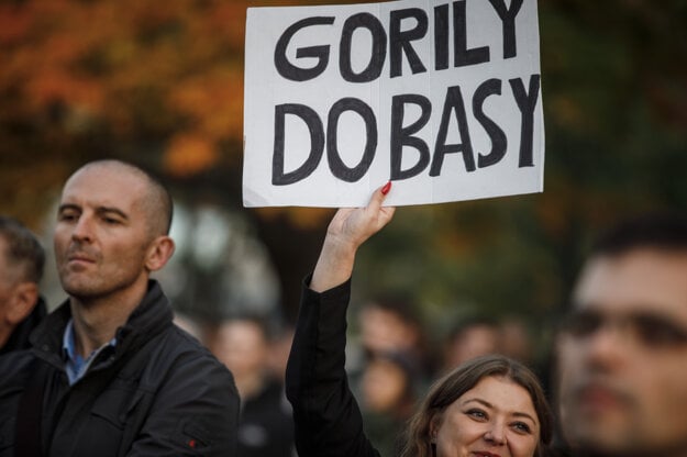 Verejné počúvanie nahrávok Gorily pred Úradom vlády..