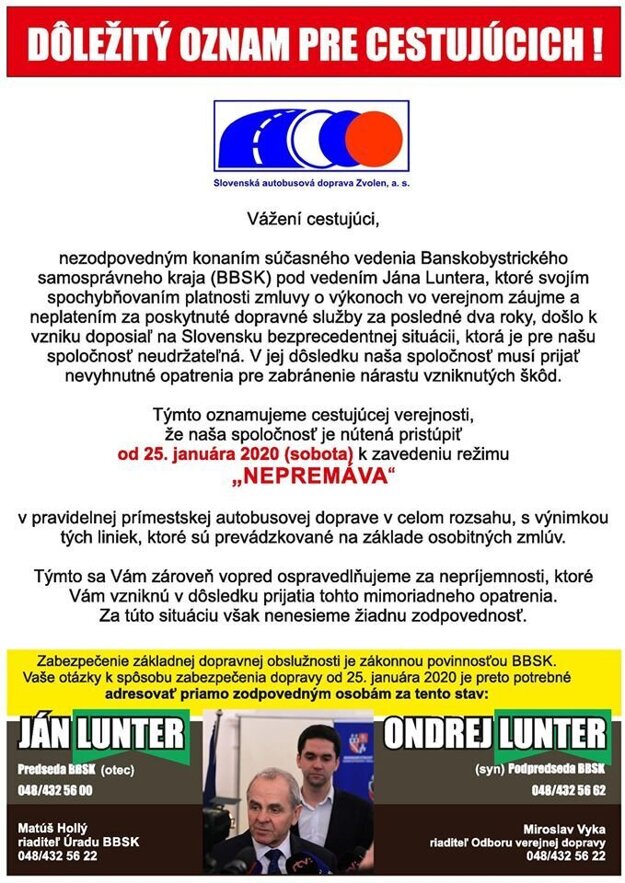 Takýto oznam zverejnil dopravca.