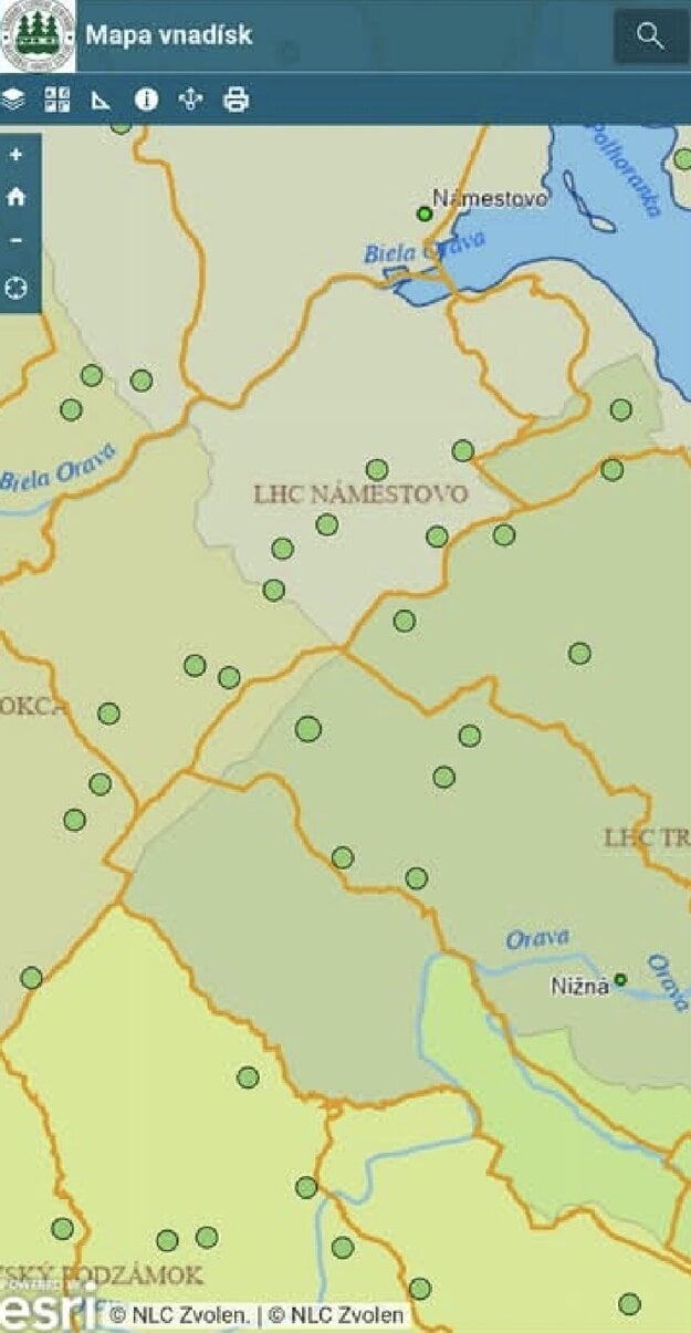 Vnadiská v okolí Námestova. (zdroj: Informačný systém lesného hospodárstva)