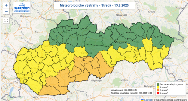 Výstrahy na stredu. (zdroj: SHMÚ)