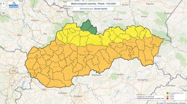 Výstrahy pred horúčavami. (zdroj: SHMÚ)