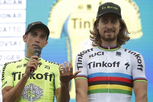 Contador (vľavo) a Sagan tvorili v Tinkoffe silnú dvojicu.