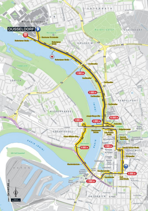 Mapa prvej etapy Tour de France 2017.
