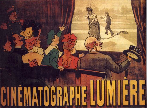 Dobový plagát z roku 1896 k obľúbenému pásmu filmov bratov Lumièrovcov.