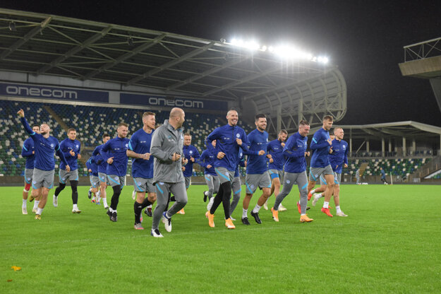 Tréning slovenskej reprezentácie v Belfaste.