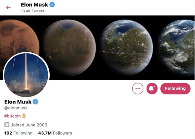 Elon Musk a jeho profil na sociálnej sieti Twitter
