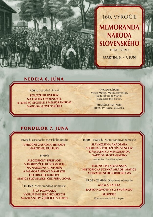 Program osláv 160. výročia prijatia Memoranda národa slovenského.
