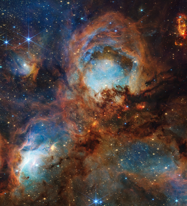 Záber hmloviny NGC 6334. (zdroj: NASA, ESA, CSA, STScI)