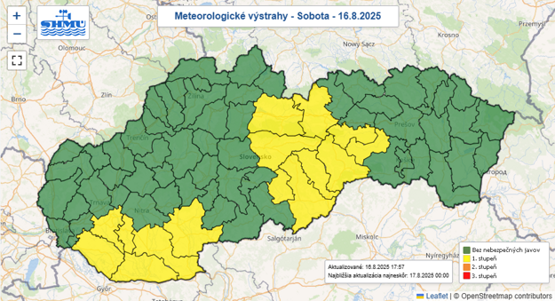 Výstrahy pred búrkami. (zdroj: SHMÚ)