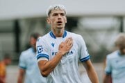 Slovenský futbalista Tomáš Rigo sa teší z gólu v drese Baníka Ostrava.