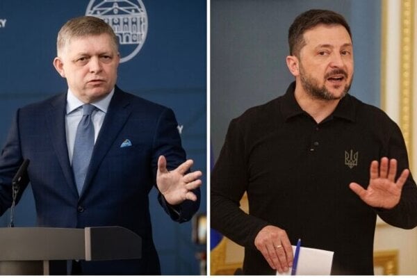 Slovenský premiér Robert Fico a ukrajinský prezident Volodymyr Zelenskyj.