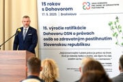 Peter Pellegrini vystupuje s príhovorom na konferencii pri príležitosti 15. výročia ratifikácie Dohovoru o právach osôb so zdravotným postihnutím.