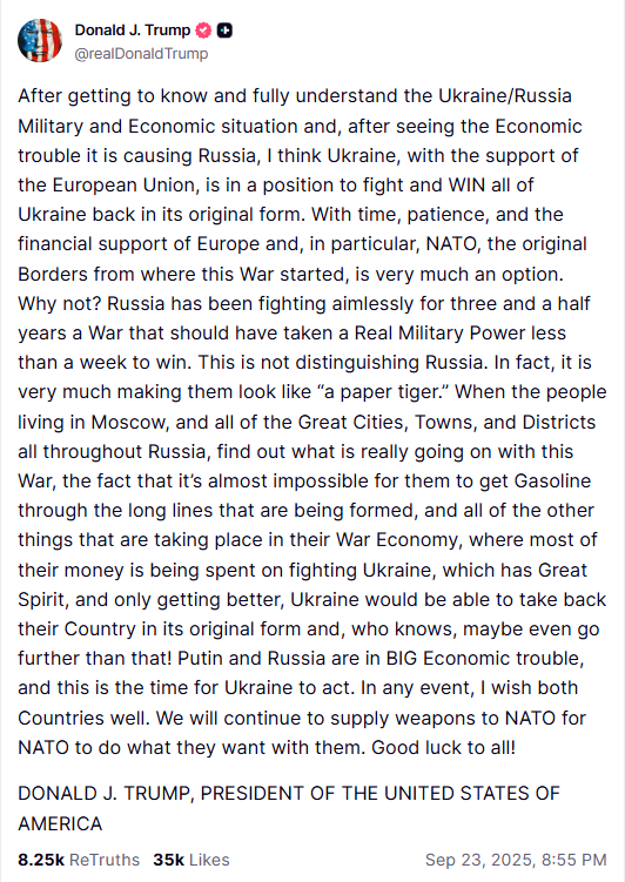  (zdroj: Truth Social - Donald J. Trump)