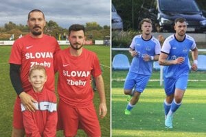 Vľavo strelci gólov za Zbehy - Martin Kopec a Lukáš Trnka. Krškančania (vpravo) boli druhým tímom, ktorý v nedeľu doma zvíťazil. 