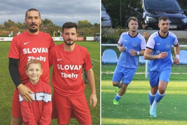 Vľavo strelci gólov za Zbehy - Martin Kopec a Lukáš Trnka. Krškančania (vpravo) boli druhým tímom, ktorý v nedeľu doma zvíťazil. 
