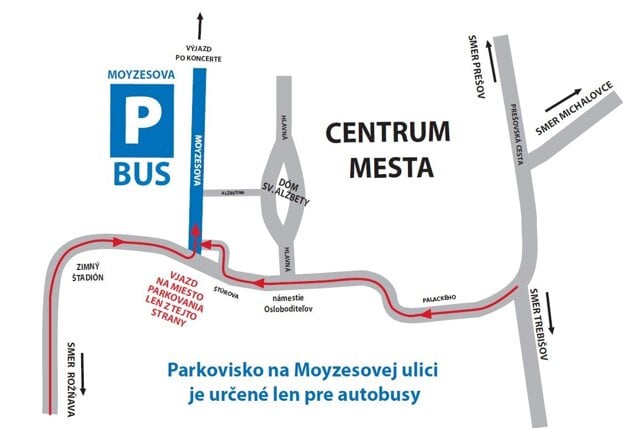 Mapa plánovanej uzávery dopravy na Alžbetinej ulici. (zdroj: Arcibiskupský úrad Košice)