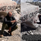 Separ obtiahol nápis v tábore Everest Base Camp.