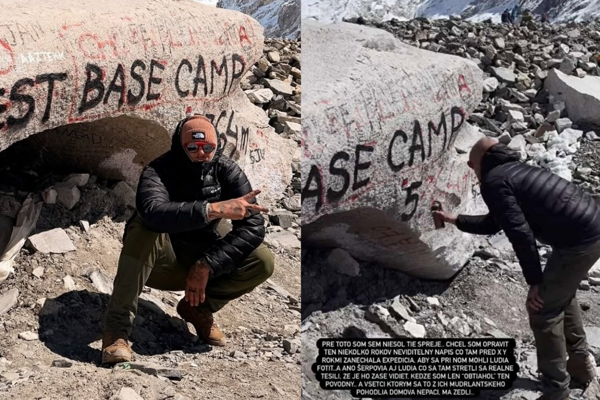 Separ obtiahol nápis v tábore Everest Base Camp.