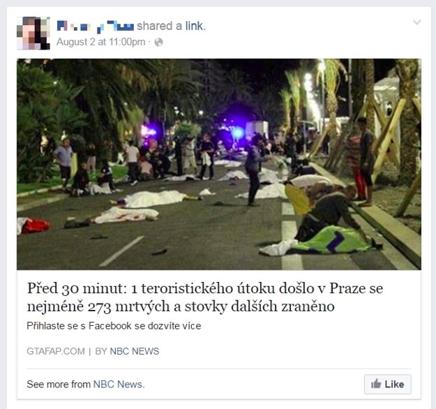 Falošný Facebookový príspevok.