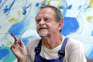 Maliar Vladimír Popovič prišiel o obraz "Bez názvu" s rozmermi 2,4x4,8 metra.
