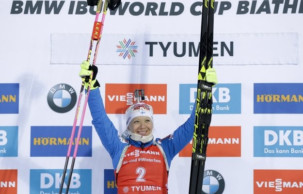 Kaisa Mäkäräinenová sa tešila v pretekoch z víťazstva.