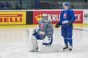 Libor Huhdáček (vpravo) a Marek Čiliak na tréningu slovenskej reprezentácie.