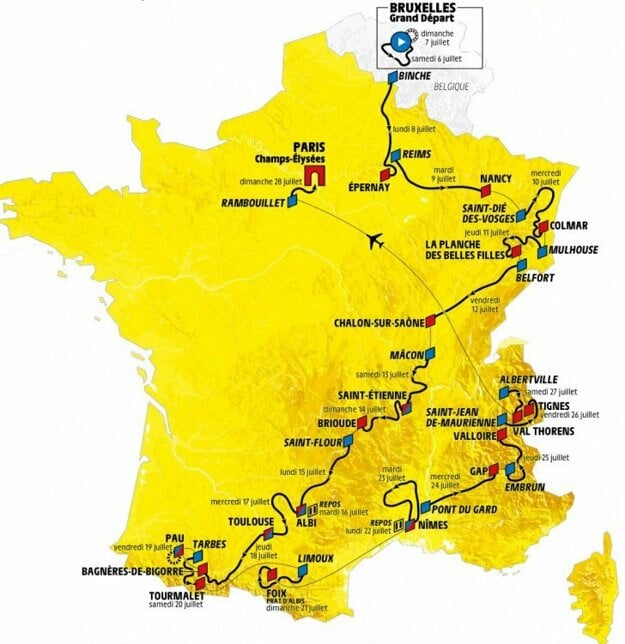 Trasa a mapa Tour de France 2019.