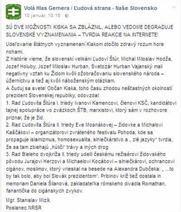 Status Stanislava mizíka.