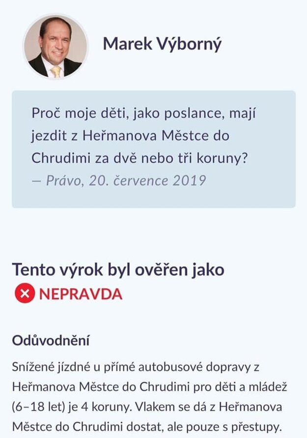 Príklad fact-checkingu na stránke demagog.cz.