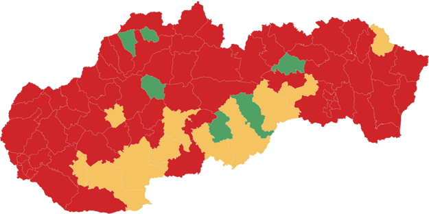 Miera rizikovosti v okresoch k 9.10. 2020.