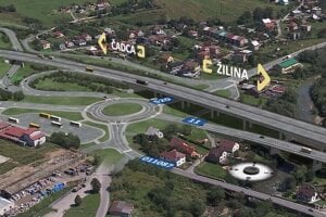 Kruhová križovatka v Krásne nad Kysucou. 