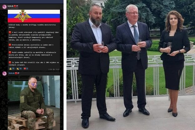 Lenka Zlatev (vpravo) na akcii v priestoroch ruskej ambasády v Bratislave. Stojí vedľa ruského veľvyslanca Igora Bratčikova (v strede) a vodcu prokremeľského klubu motorkárov Brat za brata Matúša Alexu. (zdroj: Reprofoto/MH)