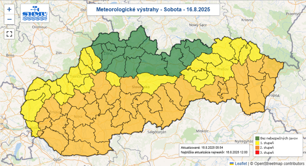 Výstrahy na sobotu. (zdroj: SHMÚ)