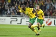 Momodou Ceesay v drese MŠK Žilina po góle do siete AC Sparta Praha v play off Ligy majstrov.