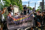 Starosta Budapešti Gergely Karacsony počas zakázaného pochodu Pride v Budapešti 1. augusta.