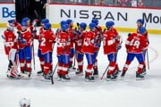 Hokejisti Lavalu, s číslom 48 Filip Mešár.