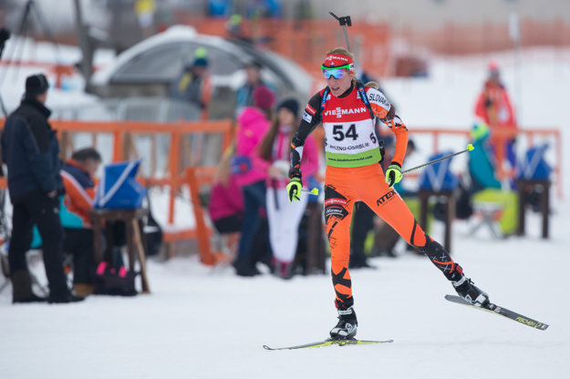 Na snímke slovenská biatlonista Terézia Poliaková v šprinte žien na 7,5 km v rámci 6. kola IBU Cup-u v biatlone v biatlonovom centre Osrblie.