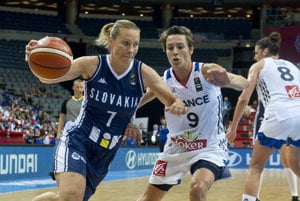 Na snímke vľavo Zuzana Žirková (SVK) a vpravo bráni Helena Ciaková (FRA).