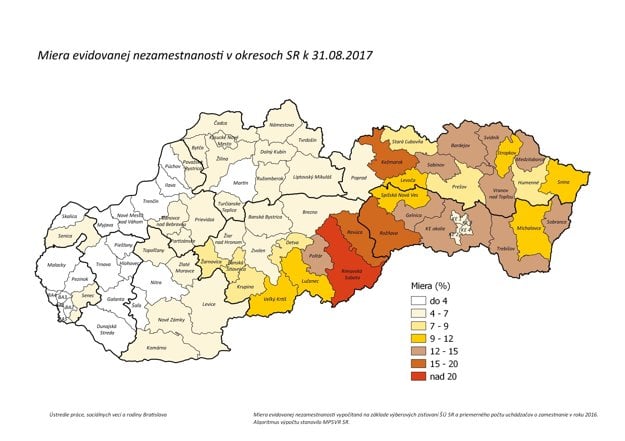 Miera nezamestnanosti k 31.8. 2017.