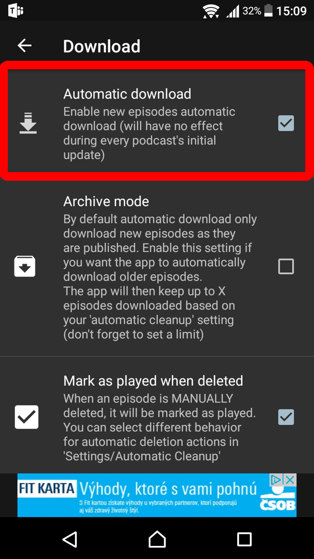 V možnostiach začiarknite možnosť Automatic download. (zdroj: SME)